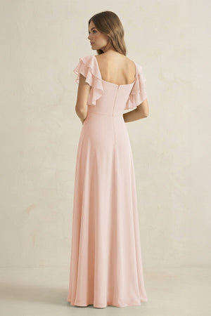 Ruffled Sleeves A-Line Chiffon Bridesmaid Dress in Pale Blush - SHE IS ME BRIDESMAID DRESSES