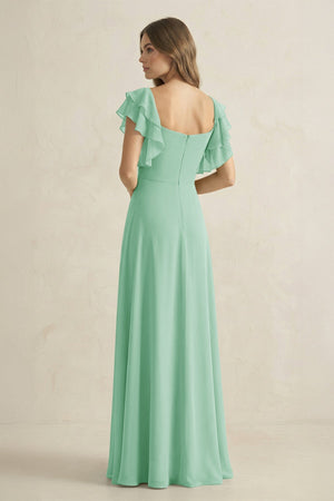 Ruffled Sleeves A-Line Chiffon Bridesmaid Dress in Pale Pistachio - SHE IS ME BRIDESMAID DRESSES