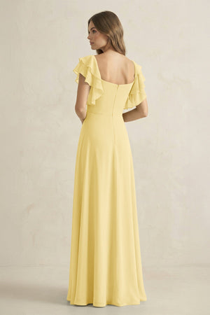 Ruffled Sleeves A-Line Chiffon Bridesmaid Dress in Pastel Yellow - SHE IS ME BRIDESMAID DRESSES