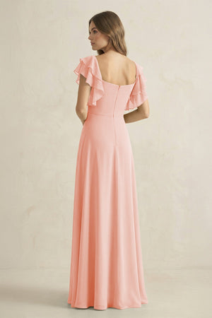 Ruffled Sleeves A-Line Chiffon Bridesmaid Dress in Rose Petal - SHE IS ME BRIDESMAID DRESSES