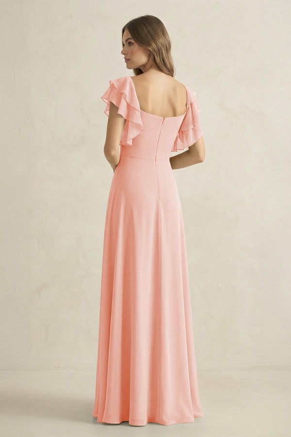 Ruffled Sleeves A-Line Chiffon Bridesmaid Dress in Rose Petal - SHE IS ME BRIDESMAID DRESSES