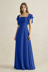 Ruffled Sleeves A-Line Chiffon Bridesmaid Dress in Royal Blue - KISS BRIDAL BRIDESMAID DRESSES