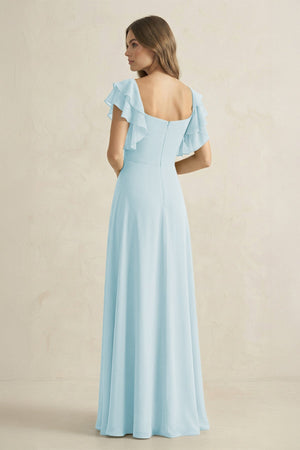 Ruffled Sleeves A-Line Chiffon Bridesmaid Dress in Sky Blue - SHE IS ME BRIDESMAID DRESSES