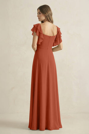 Ruffled Sleeves A-Line Chiffon Bridesmaid Dress in Spice - SHE IS ME BRIDESMAID DRESSES
