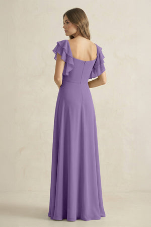 Ruffled Sleeves A-Line Chiffon Bridesmaid Dress in Tahiti - SHE IS ME BRIDESMAID DRESSES