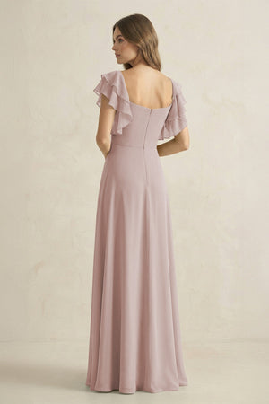 Ruffled Sleeves A-Line Chiffon Bridesmaid Dress in Toffee - SHE IS ME BRIDESMAID DRESSES