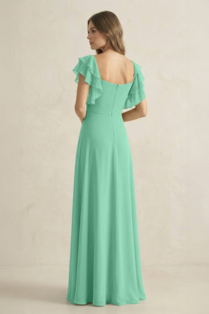 Ruffled Sleeves A-Line Chiffon Bridesmaid Dress in Turquoise - SHE IS ME BRIDESMAID DRESSES