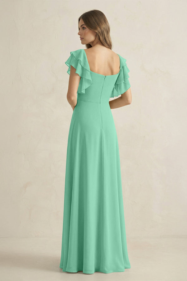 Ruffled Sleeves A-Line Chiffon Bridesmaid Dress in Turquoise - SHE IS ME BRIDESMAID DRESSES