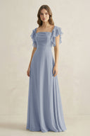 Ruffled Sleeves A-Line Chiffon Bridesmaid Dress in Twilight - SHE IS ME BRIDESMAID DRESSES
