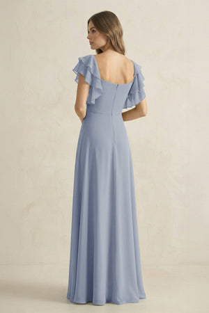 Ruffled Sleeves A-Line Chiffon Bridesmaid Dress in Twilight - SHE IS ME BRIDESMAID DRESSES