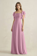 Ruffled Sleeves A-Line Chiffon Bridesmaid Dress in Vintage Mauve - SHE IS ME BRIDESMAID DRESSES