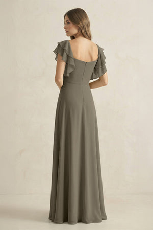 Ruffled Sleeves A-Line Chiffon Bridesmaid Dress in Willow Green - SHE IS ME BRIDESMAID DRESSES