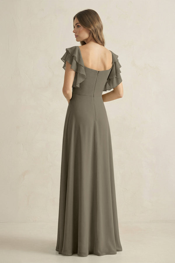 Ruffled Sleeves A-Line Chiffon Bridesmaid Dress in Willow Green - SHE IS ME BRIDESMAID DRESSES