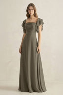 Ruffled Sleeves A-Line Chiffon Bridesmaid Dress in Willow Green - SHE IS ME BRIDESMAID DRESSES