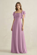 Ruffled Sleeves A-Line Chiffon Bridesmaid Dress in Wisteria - SHE IS ME BRIDESMAID DRESSES