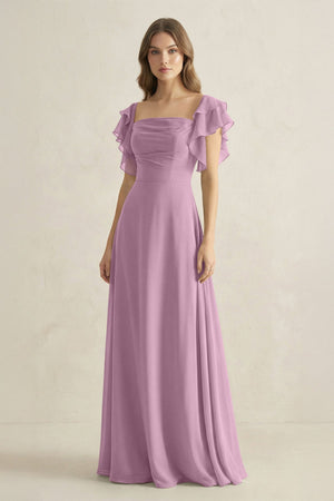 Ruffled Sleeves A-Line Chiffon Bridesmaid Dress in Wisteria - SHE IS ME BRIDESMAID DRESSES