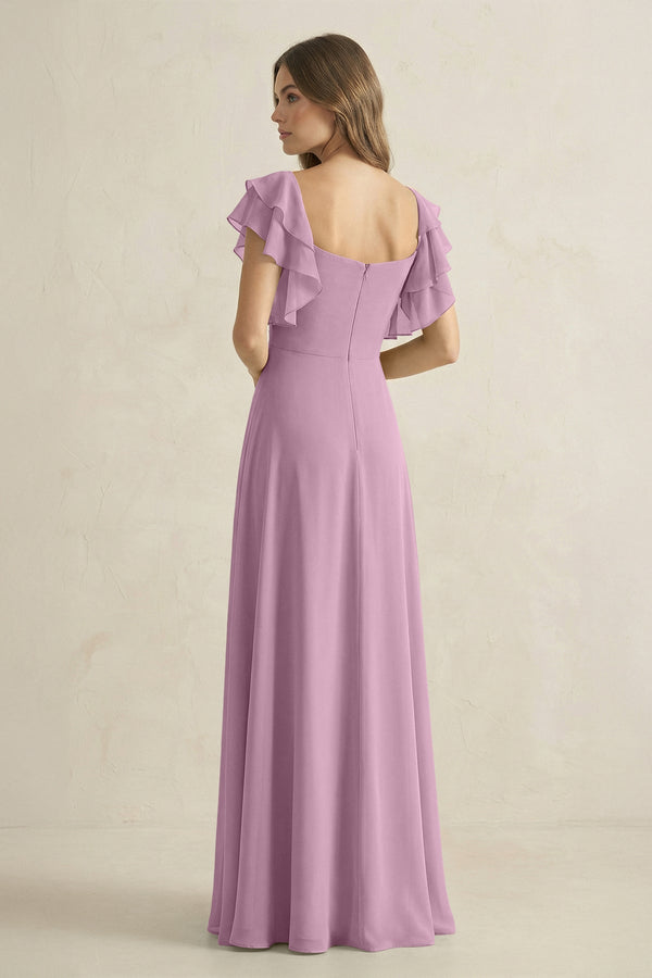 Ruffled Sleeves A-Line Chiffon Bridesmaid Dress in Wisteria - SHE IS ME BRIDESMAID DRESSES