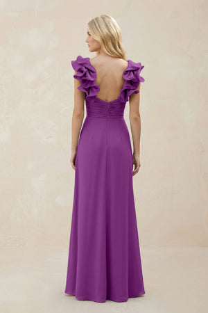 Ruffled Sleeves A - Line Chiffon Sweetheart Bridesmaid Dress in Amethyst - KISS BRIDAL Bridesmaid Dresses