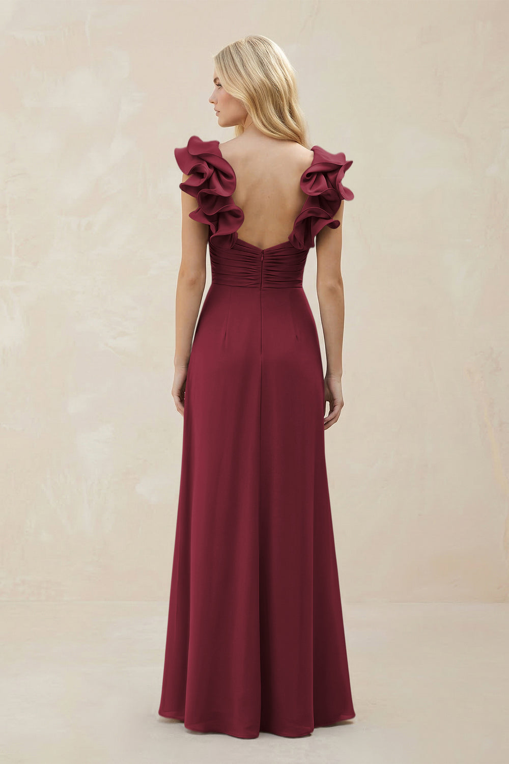 Ruffled Sleeves A-Line Chiffon Sweetheart Bridesmaid Dress in Berry