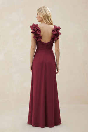 Ruffled Sleeves A-Line Chiffon Sweetheart Bridesmaid Dress in Berry (2) | KISSBRIDAL