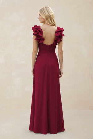 Ruffled Sleeves A - Line Chiffon Sweetheart Bridesmaid Dress in Berry - KISS BRIDAL Bridesmaid Dresses