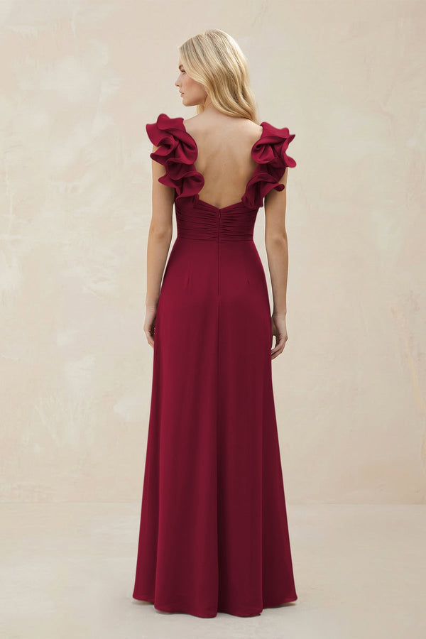 Ruffled Sleeves A - Line Chiffon Sweetheart Bridesmaid Dress in Berry - KISS BRIDAL Bridesmaid Dresses