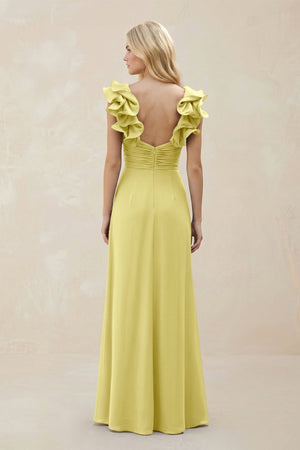 Ruffled Sleeves A - Line Chiffon Sweetheart Bridesmaid Dress in Buttercup - KISS BRIDAL Bridesmaid Dresses