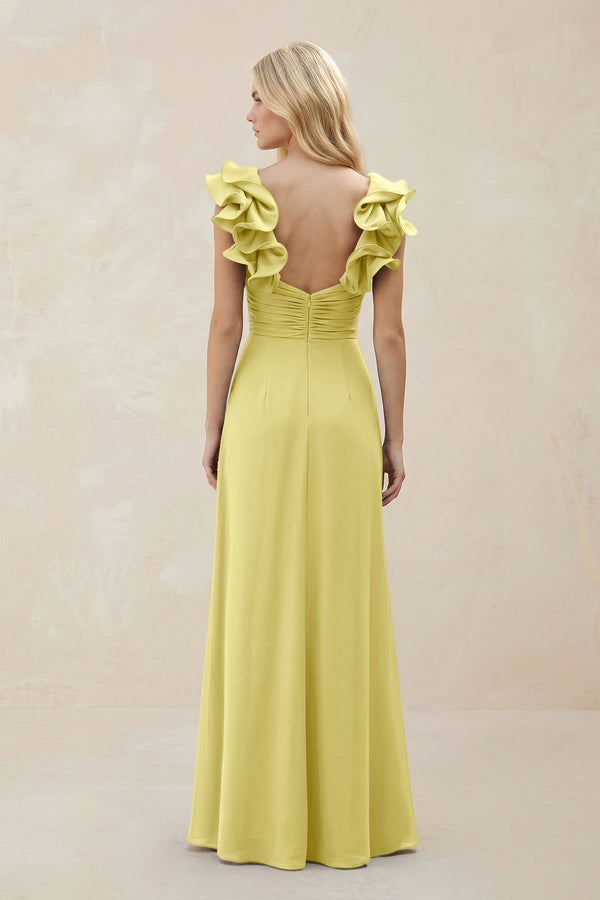 Ruffled Sleeves A - Line Chiffon Sweetheart Bridesmaid Dress in Buttercup - KISS BRIDAL Bridesmaid Dresses