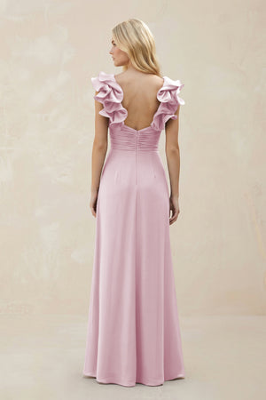 Ruffled Sleeves A-Line Chiffon Sweetheart Bridesmaid Dress in Candy Pink (2) | KISSBRIDAL