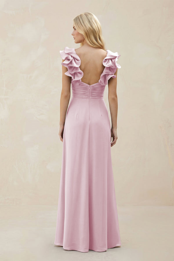 Ruffled Sleeves A-Line Chiffon Sweetheart Bridesmaid Dress in Candy Pink (2) | KISSBRIDAL
