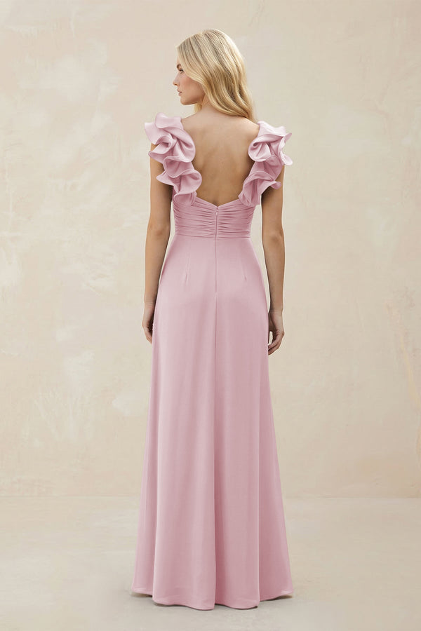 Ruffled Sleeves A - Line Chiffon Sweetheart Bridesmaid Dress in Candy Pink - KISS BRIDAL Bridesmaid Dresses