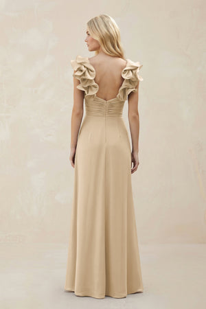Ruffled Sleeves A-Line Chiffon Sweetheart Bridesmaid Dress in Champagne (2) | KISSBRIDAL