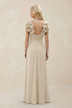 Ruffled Sleeves A - Line Chiffon Sweetheart Bridesmaid Dress in Champagne - KISS BRIDAL Bridesmaid Dresses