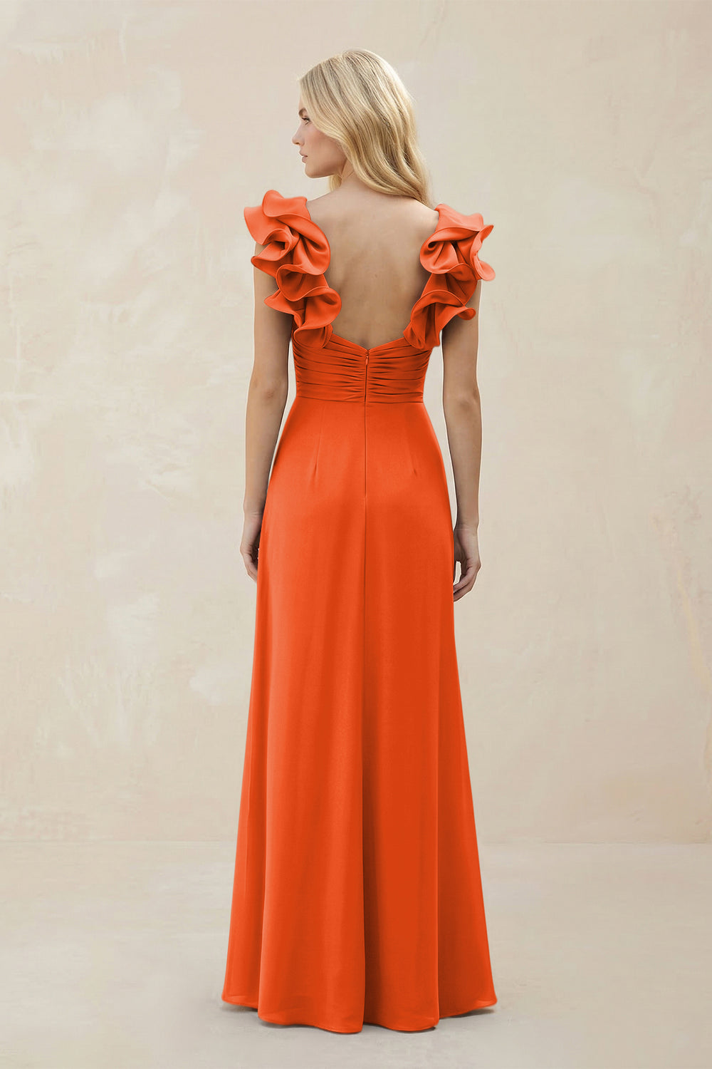 Ruffled Sleeves A-Line Chiffon Sweetheart Bridesmaid Dress in Cinnamon