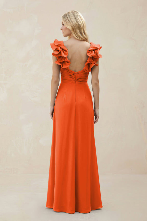 Ruffled Sleeves A-Line Chiffon Sweetheart Bridesmaid Dress in Cinnamon (2) | KISSBRIDAL