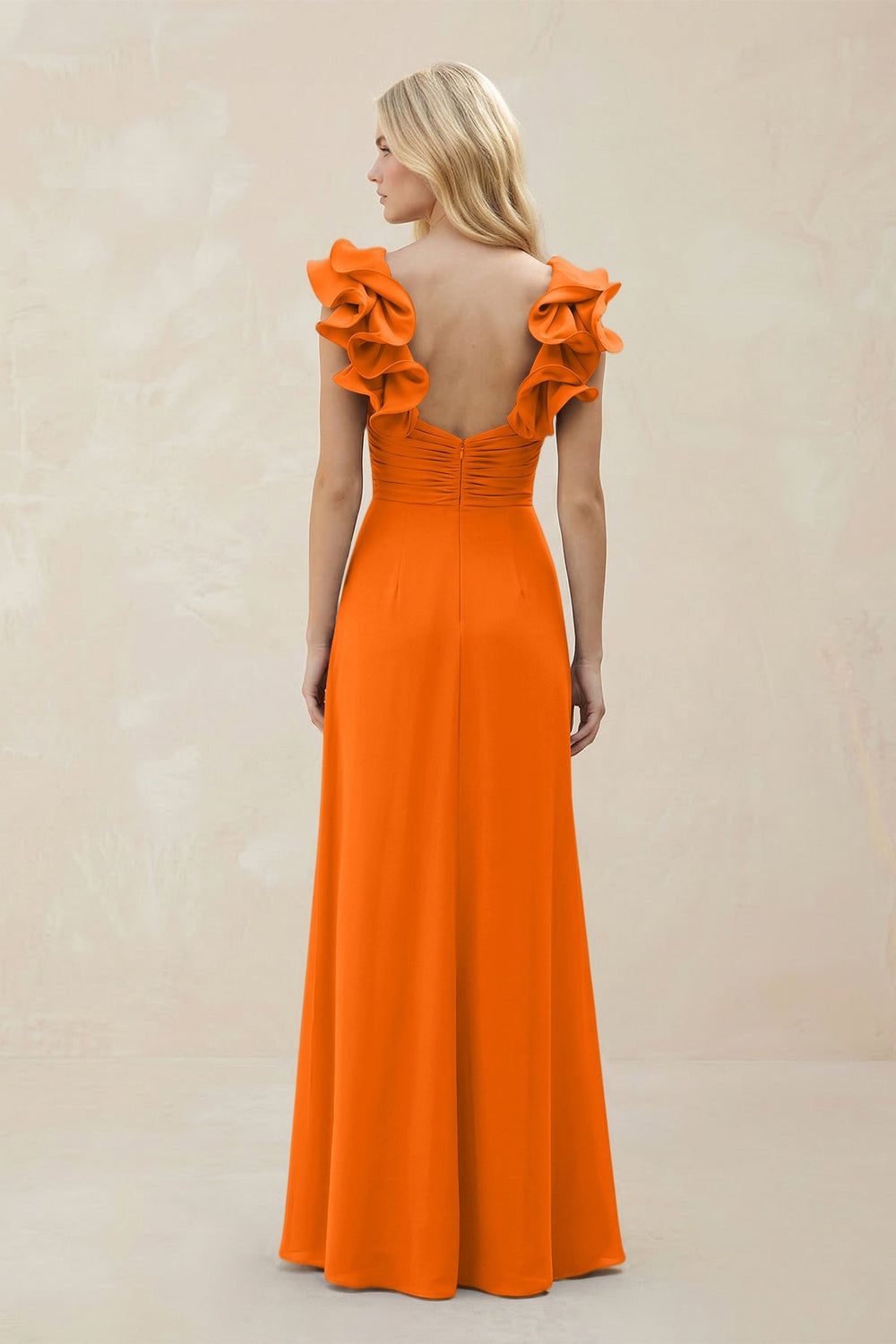 Ruffled Sleeves A - Line Chiffon Sweetheart Bridesmaid Dress in Cinnamon - KISS BRIDAL Bridesmaid Dresses
