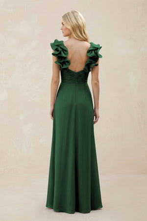 Ruffled Sleeves A - Line Chiffon Sweetheart Bridesmaid Dress in Dark Green - KISS BRIDAL Bridesmaid Dresses