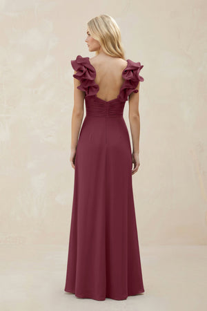 Ruffled Sleeves A-Line Chiffon Sweetheart Bridesmaid Dress in Desert Rose (2) | KISSBRIDAL