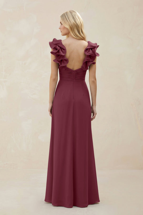 Ruffled Sleeves A-Line Chiffon Sweetheart Bridesmaid Dress in Desert Rose (2) | KISSBRIDAL
