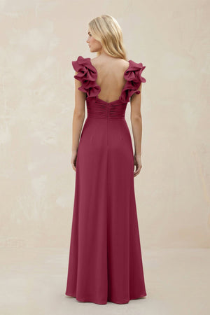 Ruffled Sleeves A - Line Chiffon Sweetheart Bridesmaid Dress in Desert Rose - KISS BRIDAL Bridesmaid Dresses