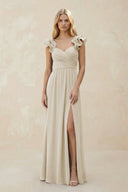 Ruffled Sleeves A - Line Chiffon Sweetheart Bridesmaid Dress in Dove Gray - KISS BRIDAL Bridesmaid Dresses
