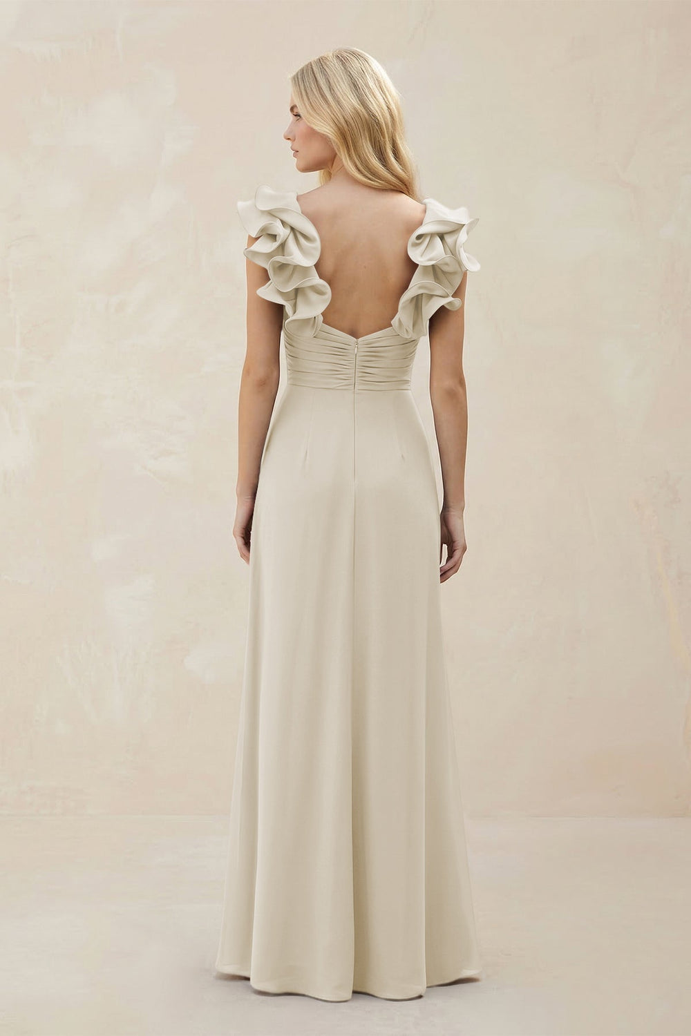Ruffled Sleeves A - Line Chiffon Sweetheart Bridesmaid Dress in Dove Gray - KISS BRIDAL Bridesmaid Dresses
