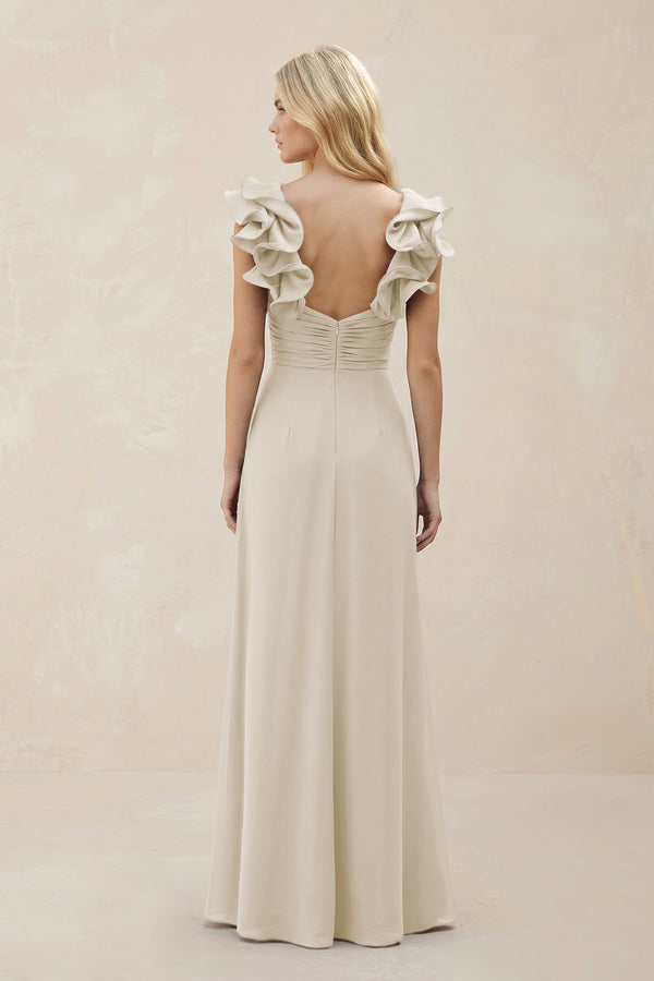 Ruffled Sleeves A - Line Chiffon Sweetheart Bridesmaid Dress in Dove Gray - KISS BRIDAL Bridesmaid Dresses