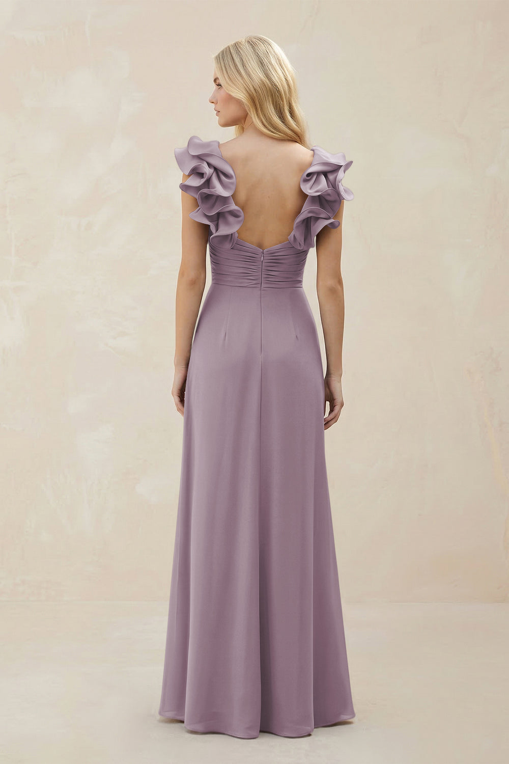 Ruffled Sleeves A-Line Chiffon Sweetheart Bridesmaid Dress in Dusk
