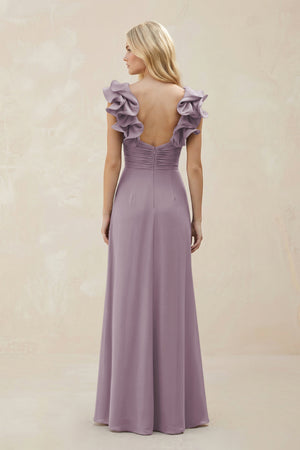 Ruffled Sleeves A-Line Chiffon Sweetheart Bridesmaid Dress in Dusk (2) | KISSBRIDAL