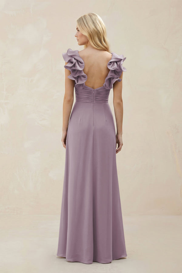 Ruffled Sleeves A-Line Chiffon Sweetheart Bridesmaid Dress in Dusk (2) | KISSBRIDAL