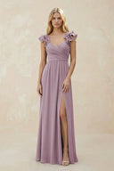 Ruffled Sleeves A - Line Chiffon Sweetheart Bridesmaid Dress in Dusk - KISS BRIDAL Bridesmaid Dresses