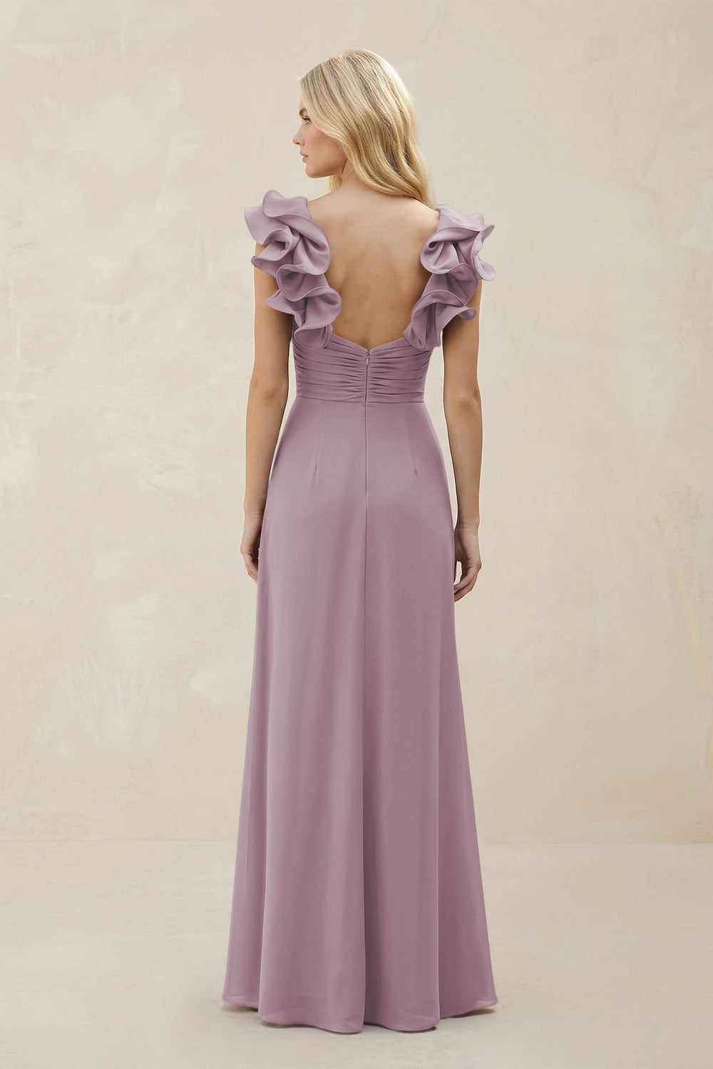 Ruffled Sleeves A - Line Chiffon Sweetheart Bridesmaid Dress in Dusk - KISS BRIDAL Bridesmaid Dresses