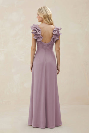 Ruffled Sleeves A - Line Chiffon Sweetheart Bridesmaid Dress in Dusk - KISS BRIDAL Bridesmaid Dresses