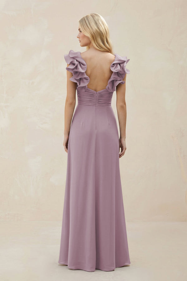 Ruffled Sleeves A - Line Chiffon Sweetheart Bridesmaid Dress in Dusk - KISS BRIDAL Bridesmaid Dresses